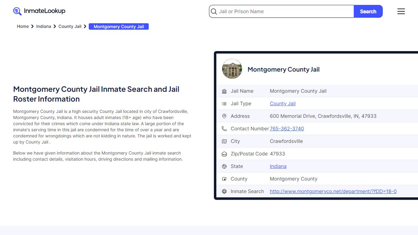 Montgomery County Jail Inmate Search and Jail Roster Information