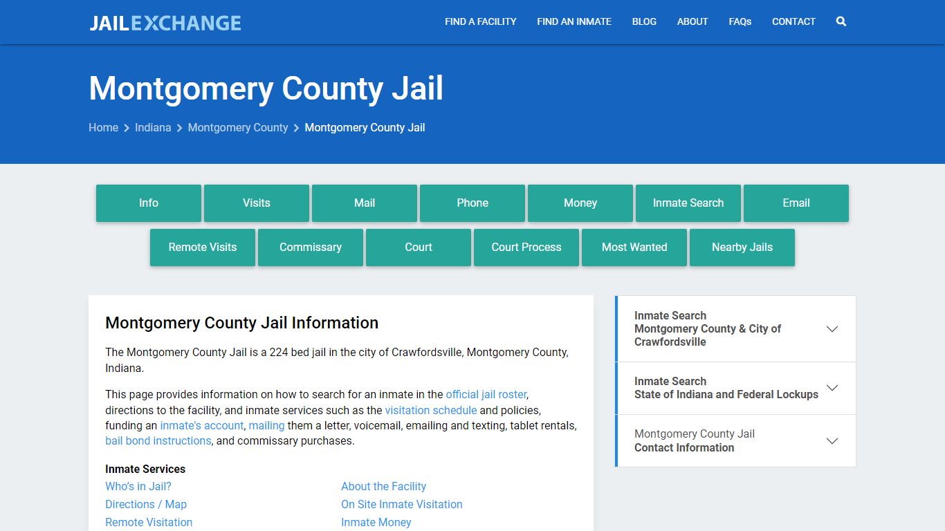 Montgomery County Jail, IN Inmate Search, Information